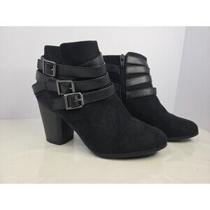 Material Girl Black Faux Suede Zip Up Ankle Boots L Sz 8.5M, R Sz 9M